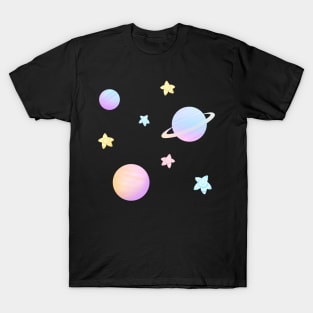 Cute Kawaii Pastel Swirl Star and Planets T-Shirt